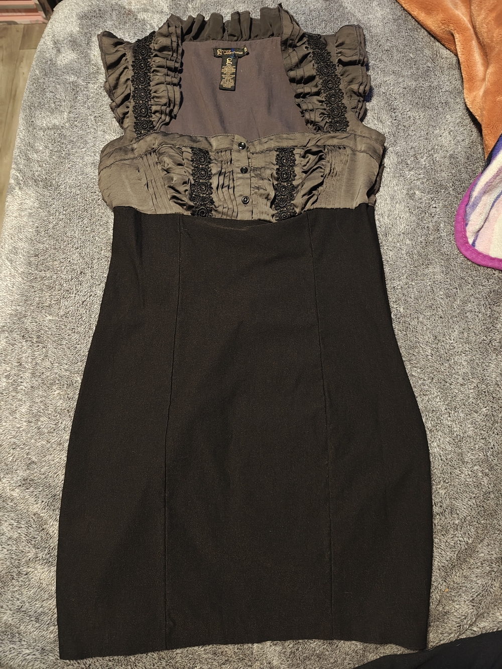 grass collection Grey and Black Ruffled Sheath Dress